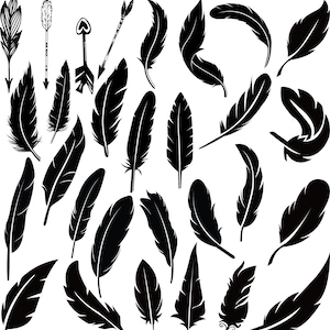 Feather SVG Bundle, Birds Feather Svg, Feather silhouette Clipart, Feathers Cut File, Boho feather svg, Hand Drawn  Tribal Feather Svg