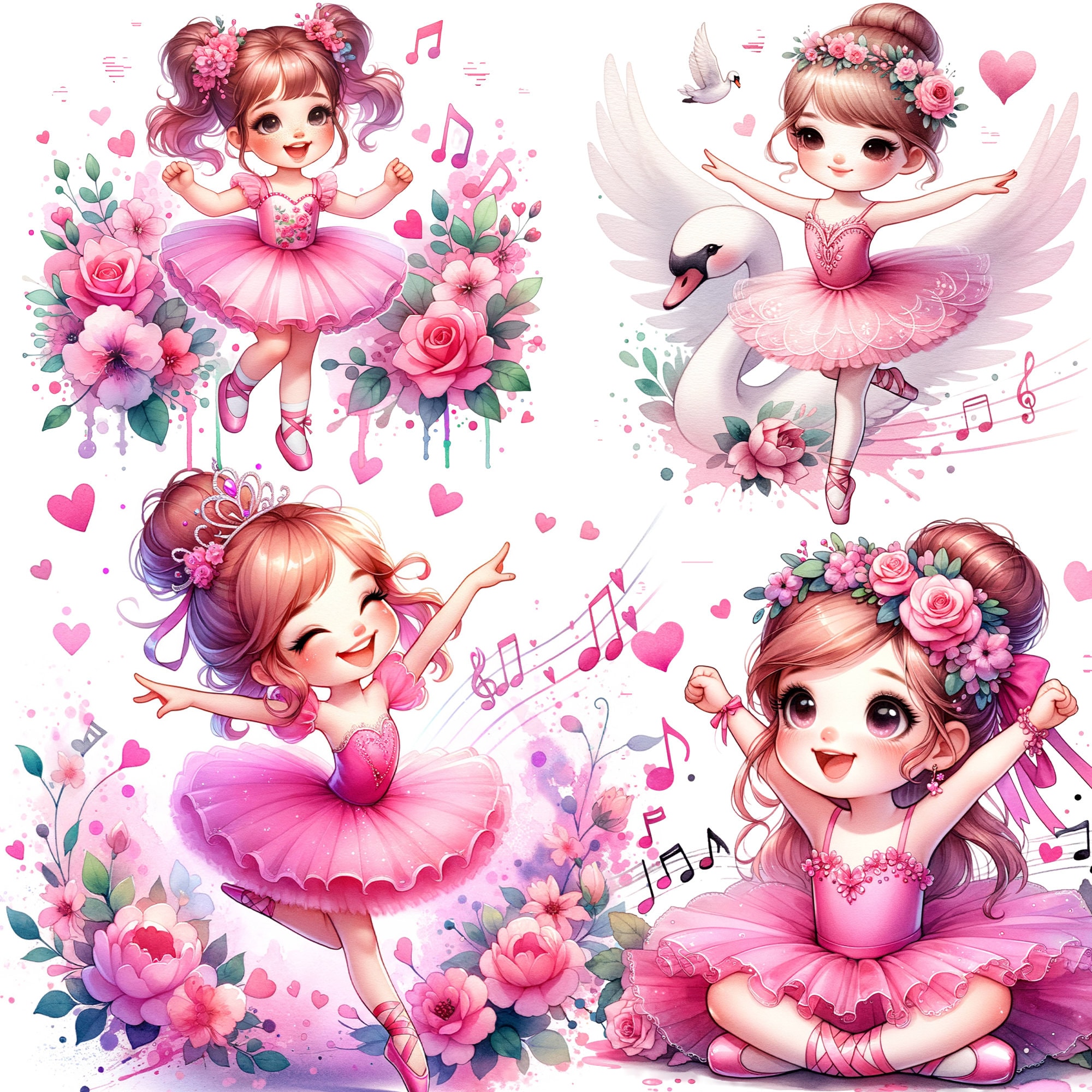 Watercolor Ballerina Clipart: Pink Ballet Girl PNG, Swan Lake - Etsy