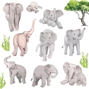 Acuarela Elefantes Clipart / Elefante vivero / Animal lindo, Ilustración de elefante bebé / Descarga instantánea para uso comercial