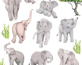 Watercolor Elephant Clipart: Nursery Animal Illustrations (Digital Download)