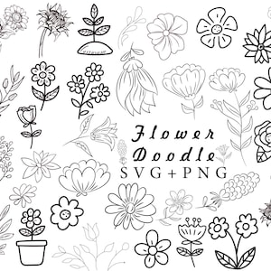 Flower Doodles svg, Doodle Flower clipart, Botanical clipart, Floral Svg, Floral Leaves and branches svg, Download immediato Uso commerciale