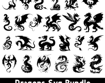 Dragon SVG Bundle: Silhouette Cut Files, Clipart, Vector (Instant Download)