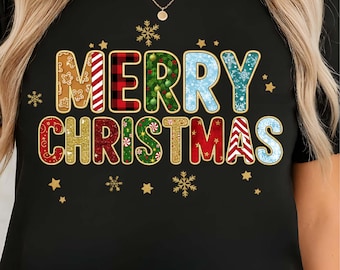 Retro Merry Christmas PNG: Glitter Holiday Sublimation Design (Digital Download)