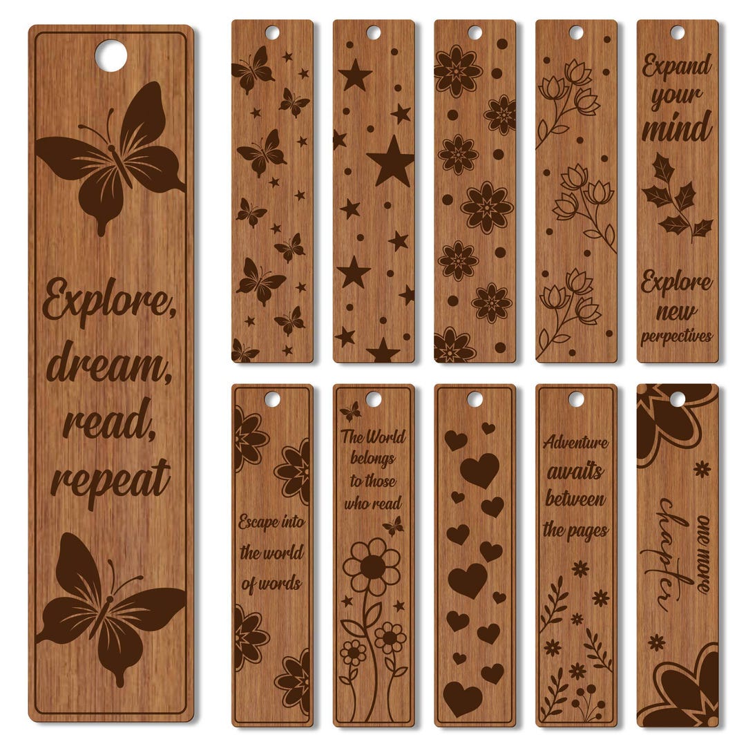 Laser Cut Bookmark SVG Bundle: Engraved Wood Templates (digital ...