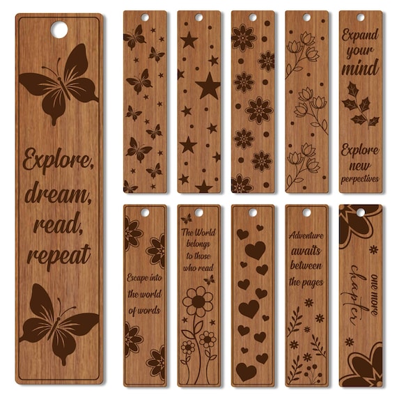 Laser Cut Bookmark SVG Bundle: Engraved Wood Templates (Digital Download)