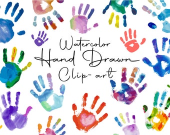 Clipart aquarel handafdruk: kleurrijke handafdrukken (PNG, SVG, PDF)
