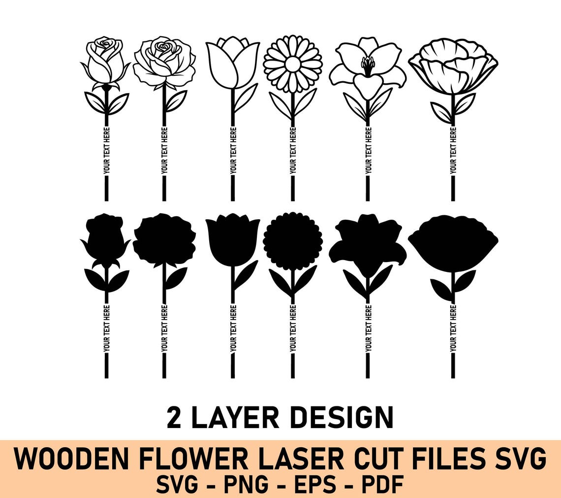 Flower Laser Cut Files SVG Bundle, Wildflower, Wooden Bouquet, Rose ...