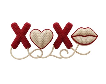 XOXO Knit Png, Trendy Valentine Crochet Faux Yarn Sublimation Design Digital Download