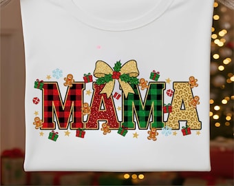 Coquette Christmas Mama PNG: Bow Shirt Sublimation Design (Digital Download)