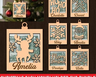 Laser Cut Christmas Money Holder Ornament SVG | Personalized Gift Tags