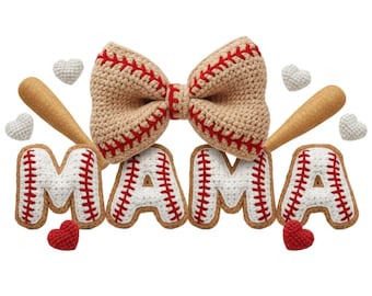 Crochet Baseball Coquette Mama Png, Faux Yarn Football Season Sublimation Design