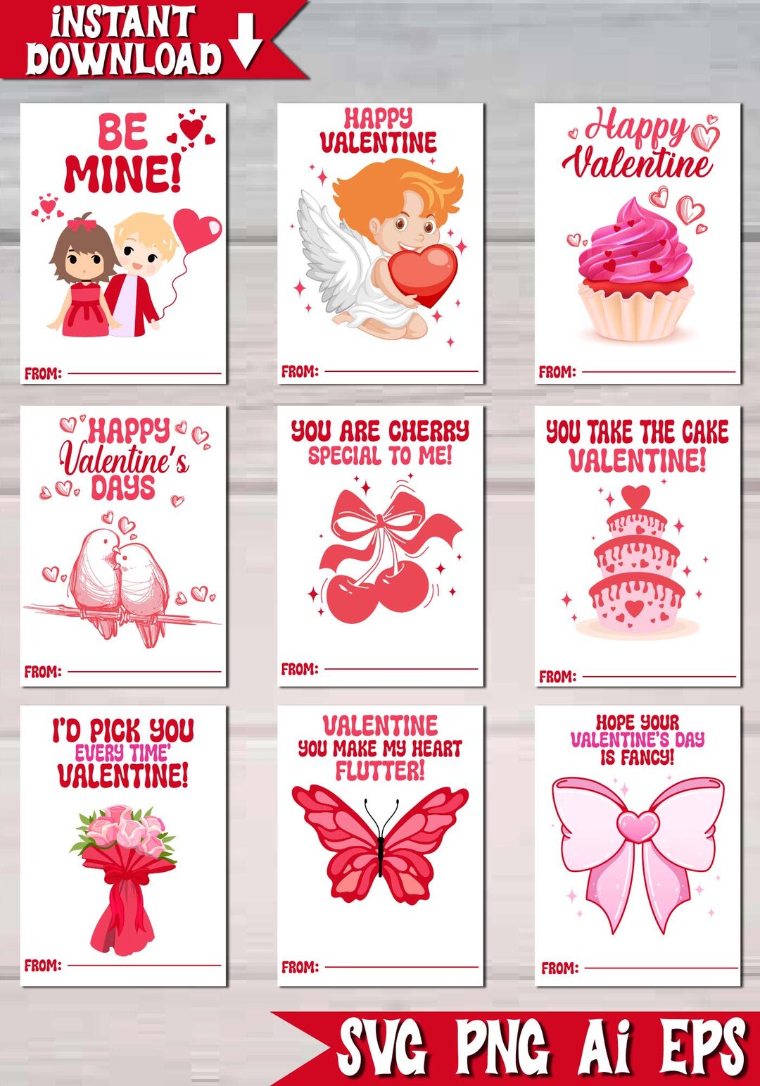 Printable Valentine Cards Bundle | Kids Classroom Valentine Gift Tags ...