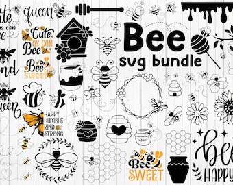Bundle SVG Abeille : nid d'abeille, reine des abeilles, couronne (téléchargement numérique)