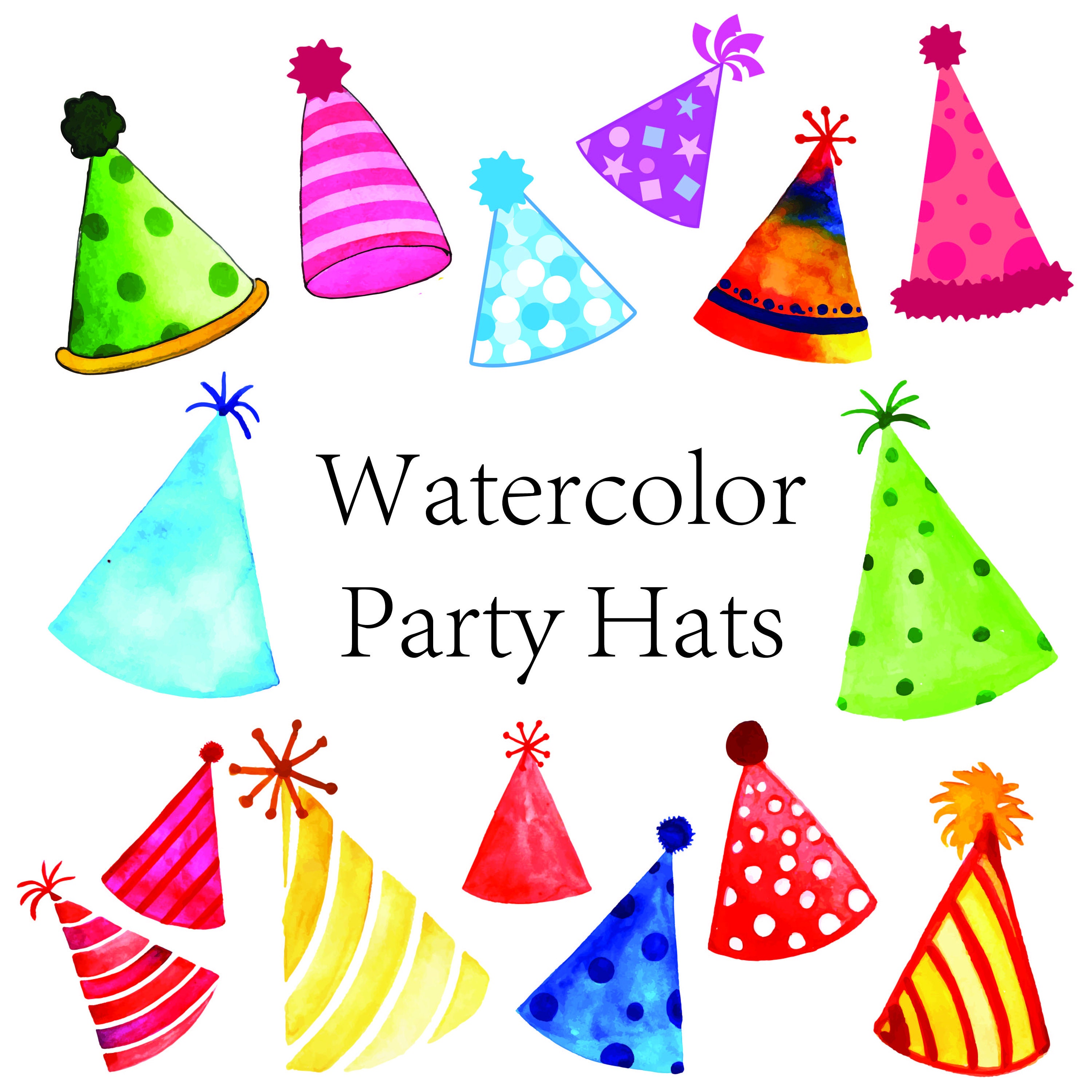 Watercolor Party Hats Clipart Colorful Birthday Hats SVG Etsy