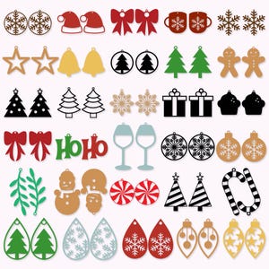 Svg Files For Christmas Earrings, Christmas Earrings Svg Glowforge, Christmas Earring Bundle Svg,  Earring Template Svg Laser Cut File