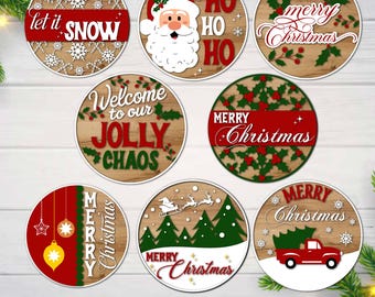 Kerstdeurbordjes PNG-bundel, Winterdeurhanger SVG, Glowforge lasersnijbestanden
