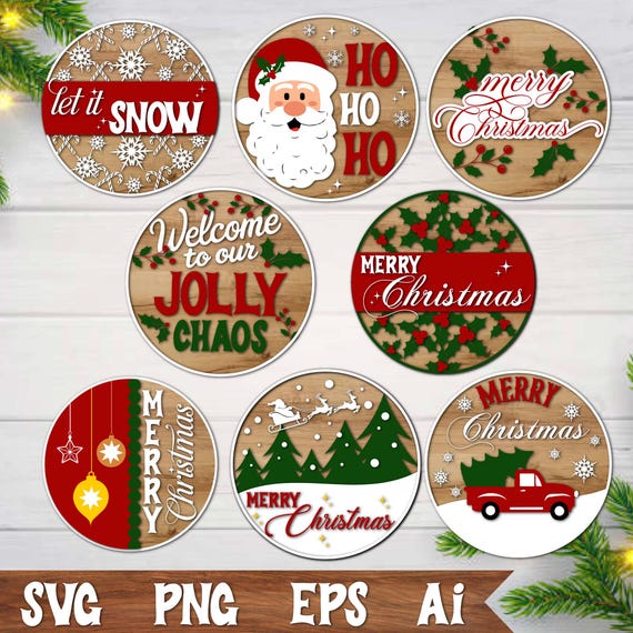 Christmas Door Signs Png Bundle, Winter Door Hanger Sign Svg, Glowforge Laser Cut Files