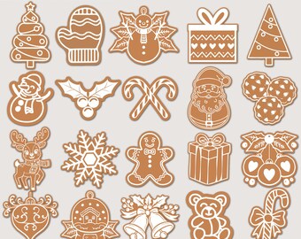 Christmas Gingerbread Ornaments SVG Bundle, Snowflakes, Baking, Trees, Glowforge Laser Cut File