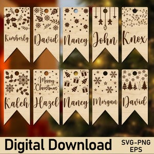 Cut-Datei Weihnachtsgeschenkanhänger, Geschenkanhänger Laser geschnitten Datei, Weihnachtsverzierungen Glowforge, Weihnachtsgeschenkanhänger svg, Laser-Schnittdatei