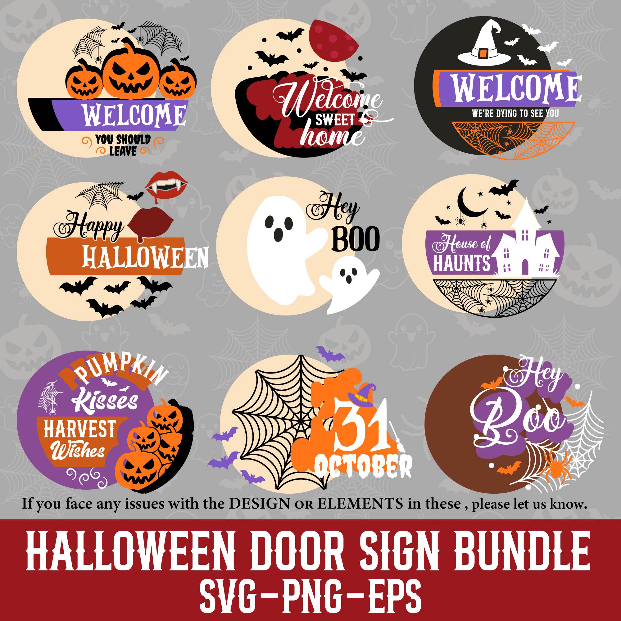 Halloween Door Hanger SVG Bundle: Spooky Welcome Sign, Laser Cut Files ...