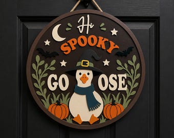 Spooky Goose Door Sign SVG, Pumpkin Halloween Glowforge Cut File