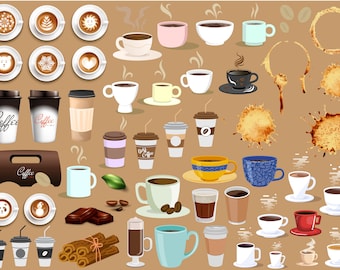 Digital Coffee Clipart, Coffee Cup Clipart Set, Coffee Lovers, Personal and Commercial Use, Instant Download Individual Files PNG, SVG