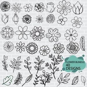 Pacote de flores Svg | Pacote de flores Svg | Clipart botânico Svg | Planta Svg | flores silvestres, folhas svg, Download digital instantâneo PNG