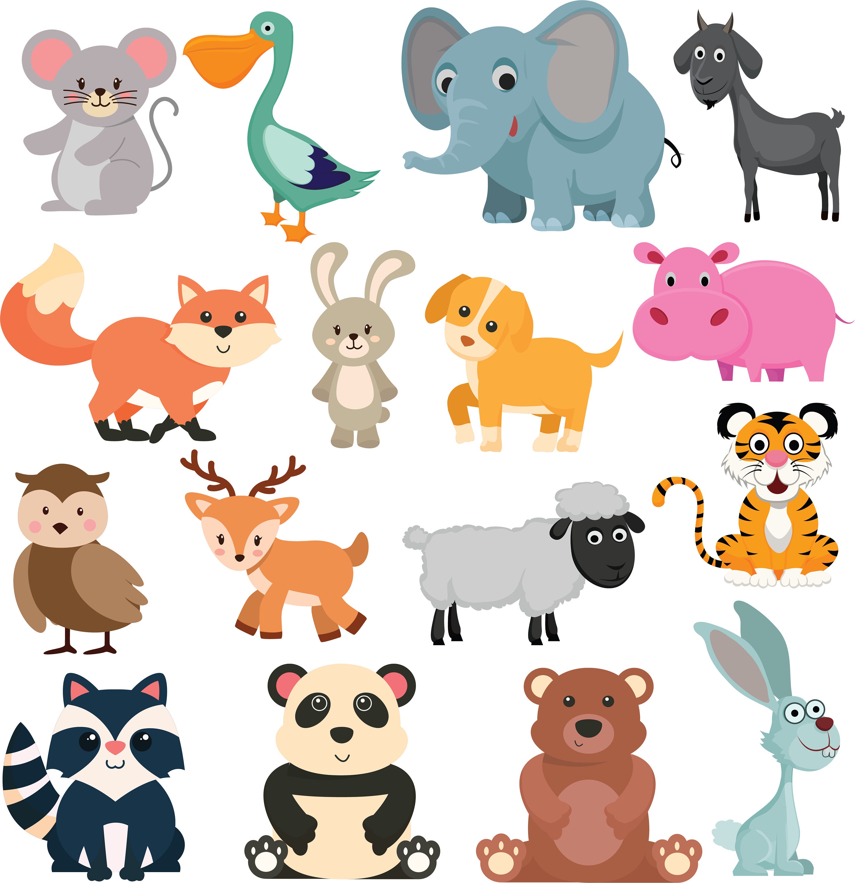 influenza baseren Persona Animal Cartoon Clipart Gesneden dieren digitaal ontwerp - Etsy Nederland