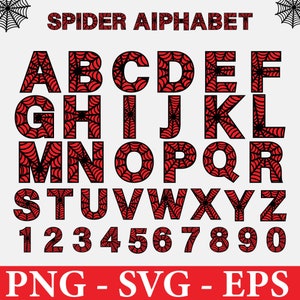 Alfabeto de araña SVG, fuente de araña SVG, cumpleaños de niño SVG, fuente de superhéroe SVG, letras escritas a mano de araña SVG Archivo de corte