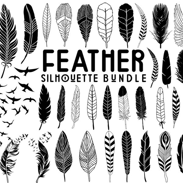 Feather SVG Bundle, Birds Feather Svg, Feather Silhouette For Cricut Cut File, Digital Boho feather svg, Tribal feather svg Instant Download