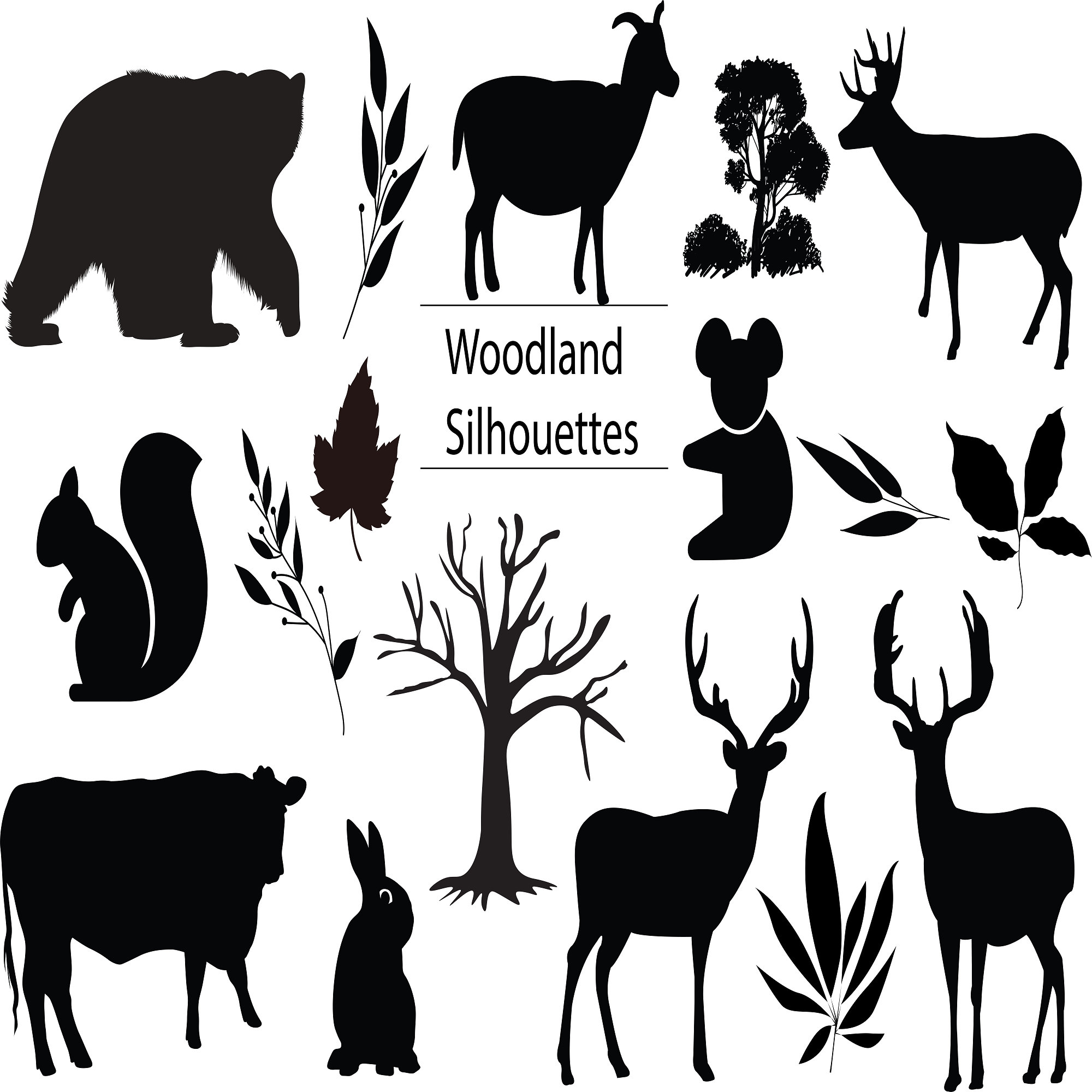Waldtiere Silhouette Clipart, Waldtiere Design Art, Wild Animal Svg