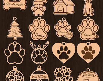 Pacchetto SVG di ornamenti a forma di zampa di cane / Ornamento di palline di Natale per animali domestici File tagliati al laser Glowforge