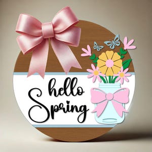 Hello Spring Door Hanger SVG: Flower Decor, Laser Cut Files