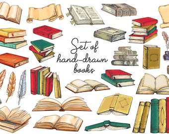 Watercolor Vintage Book Clipart Bundle | Library PNG, SVG (Digital Download)