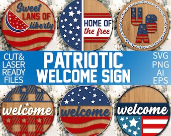 Patriotisk dörrhängare SVG-paket: USA laserskurna filer (digital nedladdning)