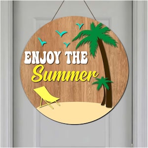 Strandwelkomstbord SVG: zomerdeurhanger, lasergesneden ontwerp (Glowforge-bestand)