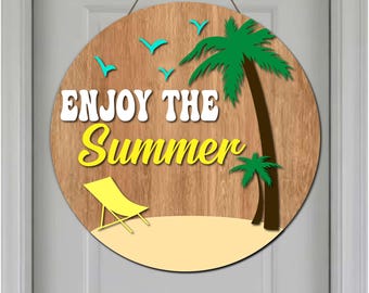 Strandwelkomstbord SVG: zomerdeurhanger, lasergesneden ontwerp (Glowforge-bestand)