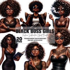 Black Boss Lady Clipart: African American PNG, Digital Planner Stickers