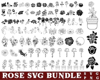 Rose SVG Bundle, Rose Clipart, Flower Bundle Svg,  Flowers and Leaves, Floral svg, Rose Bouquet Svg, rose svg files for cricut