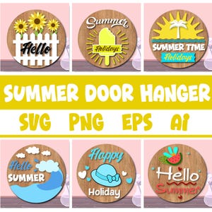 Summer Welcome Sign Bundle, Patio Laser Sign Png, Round Door Hanger Svg, Front Door Welcome Sign, Glowforge Laser File, Cricut Cut File