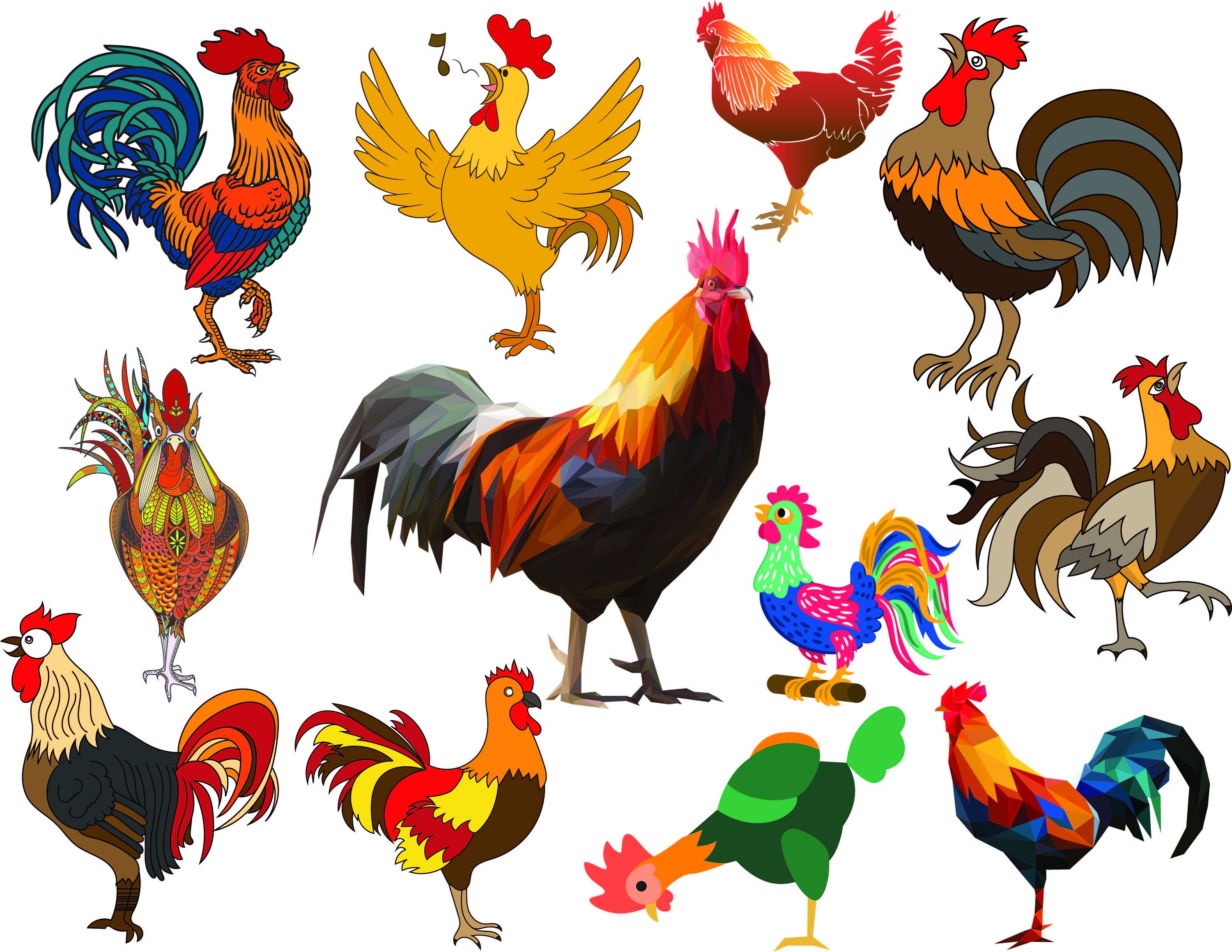 Rooster Clipart, Chicken PNG Watercolor Clip Art, Farm Bird Animal