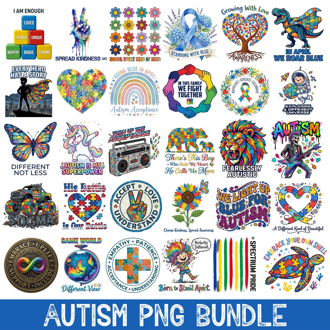 Autism Awareness PNG Bundle, Neurodiversity Sublimation Designs, Autism ...