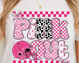 Pink Out Football PNG: Breast Cancer Awareness, Coquette Bows (Digital Download)