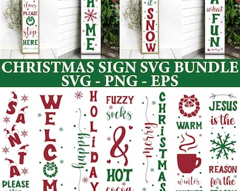 Christmas Porch Sign SVG Bundle: Holiday Vertical Signs (Digital Download)