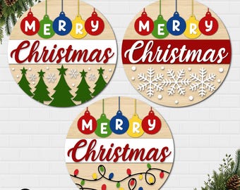 Christmas Round Sign SVG: Laser Cut File, Door Hanger (Digital Download)