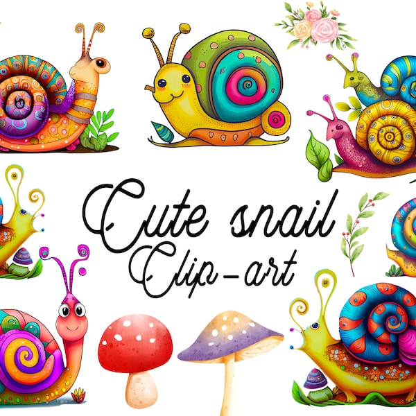 Escargot SVG Bundle, insecte Clip art, jardin Bugs Clipart, champignon avec escargot, autocollant Clipart Illustration dessin fichier vectoriel numérique