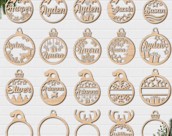 Christmas Name Ornament Svg, Christmas Bauble Svg, Christmas Laser File, Christmas Svg File, Christmas Round Sign Svg Bundle