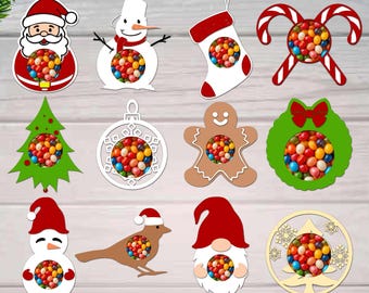 Christmas Candy Holder SVG Bundle, Ornament Treat Holder Cut Files Digital Download