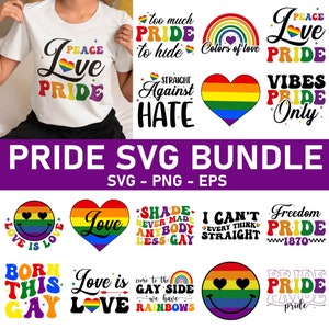 Gay Pride Svg-bundel, LGBT Svg-bundel, Pride Rainbow Svg, Rainbow Heart Svg, Gay Pride Shirt Svg, LGBT Quotes Svg-bestanden knippen voor de Cricut