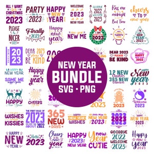 Paquete SVG de Año Nuevo 2023, camiseta de Año Nuevo, atuendo de Año Nuevo SVG, letras a mano, sublimación de Año Nuevo, archivos de citas de Año Nuevo para Cricut